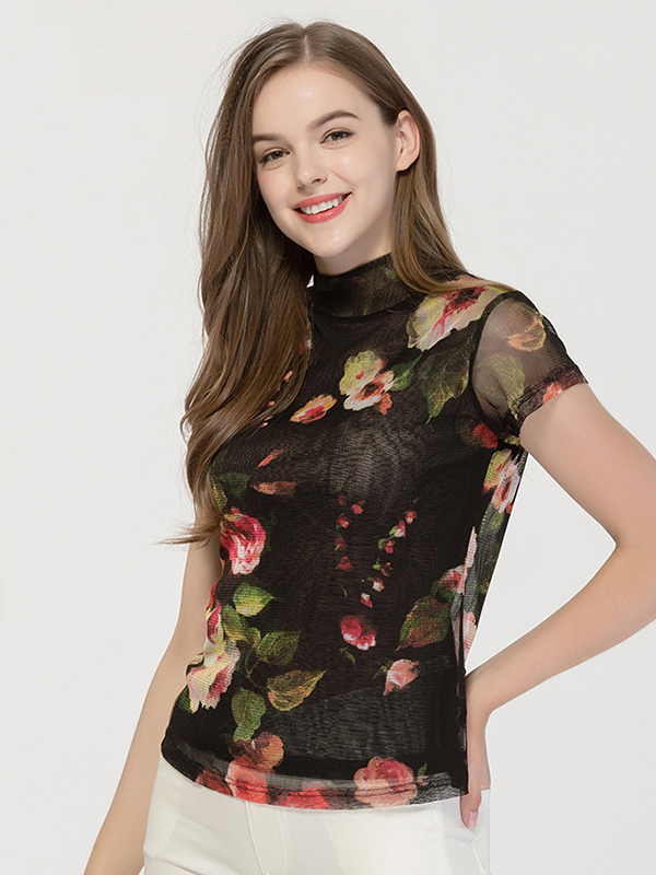 Silk T-shirt Printed Floral Shirt-Real Silk Life
