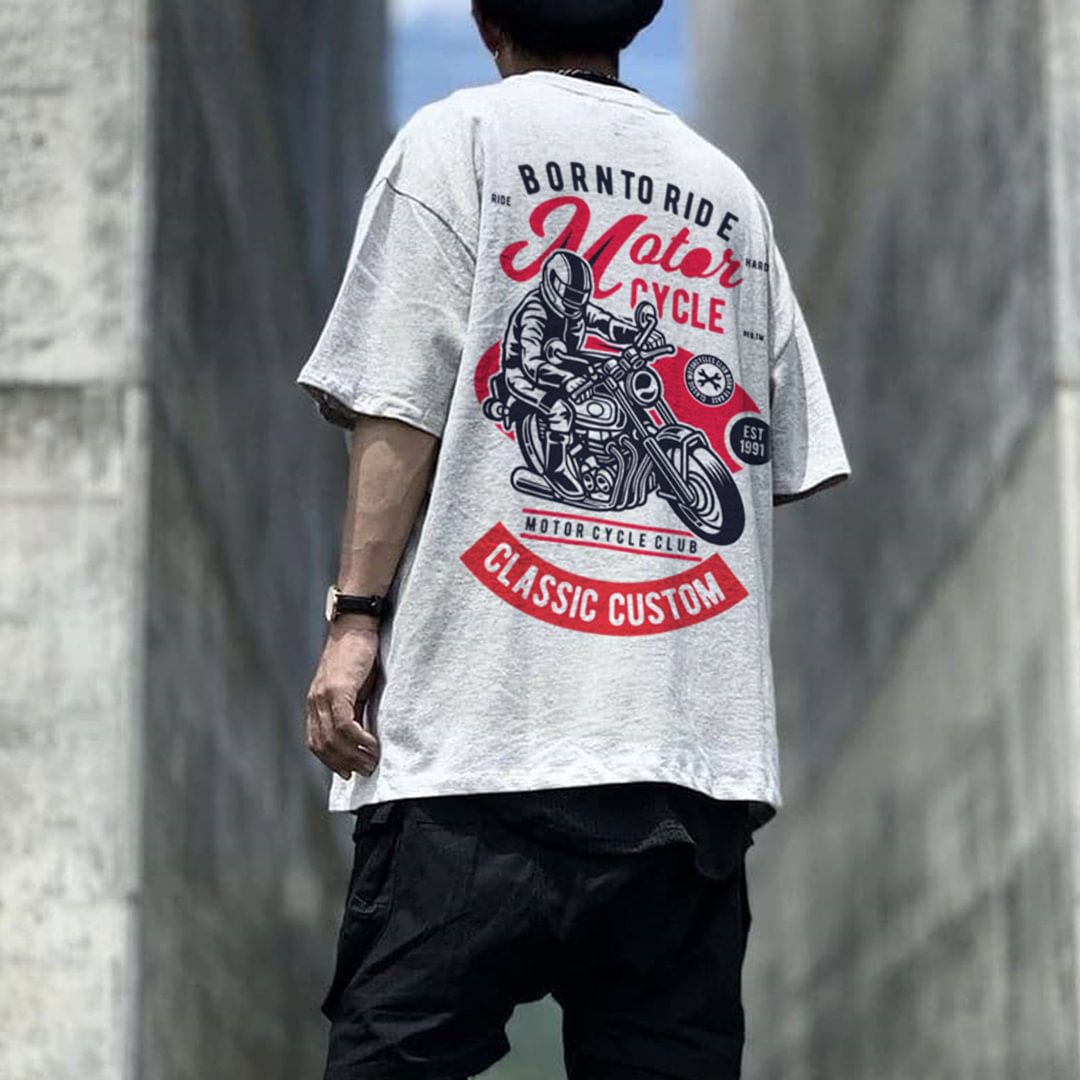 Mens summer Harley locomotive hip-hop casual T-shirt