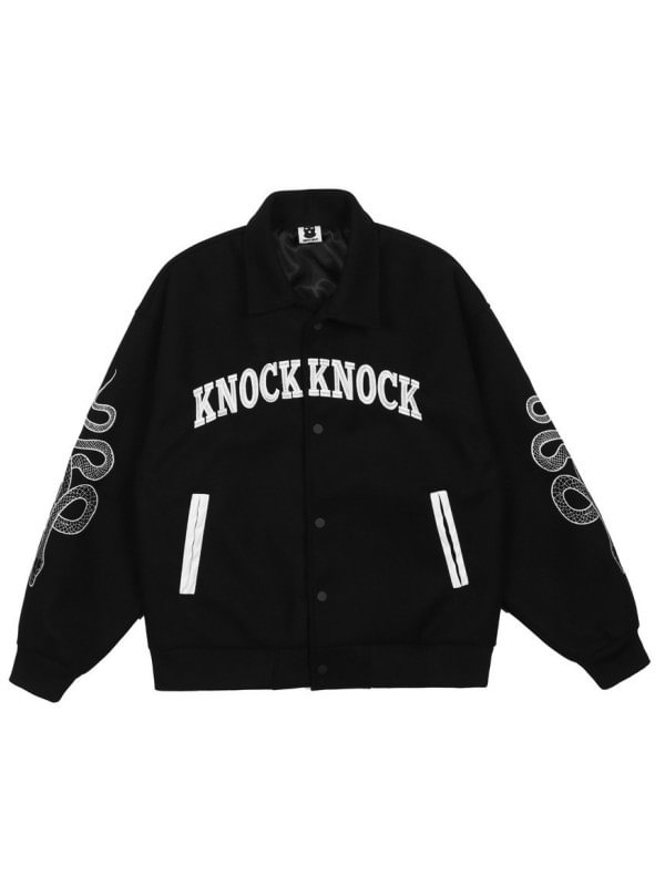 Steanpunk Letter Embroidered & Skull Patched Buttoned Baseball Jacket