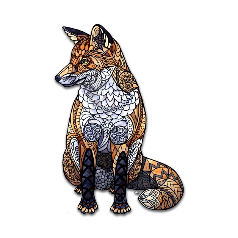 JEFFPUZZLE™-JEFFPUZZLE™ Stained Glass Fox Wooden Jigsaw Puzzle