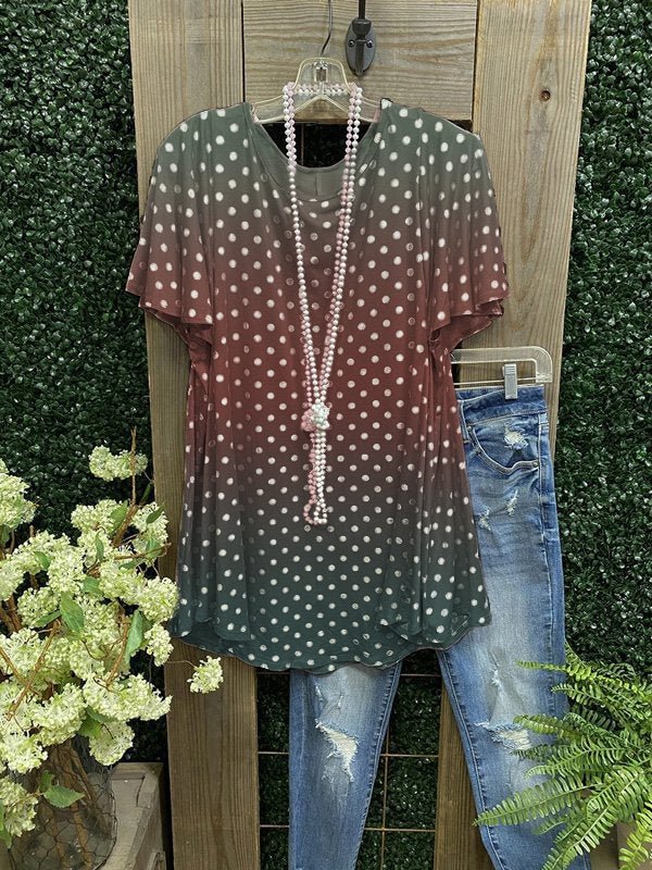 Dot Pattern Casual Style Round Neck Top