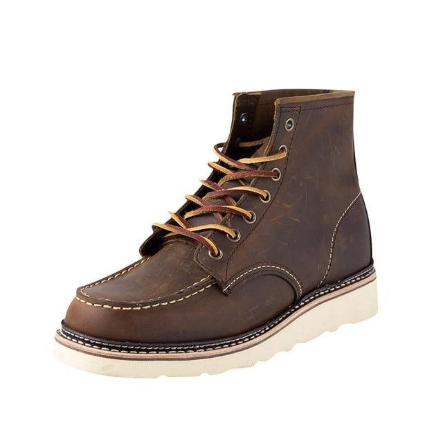 Red Tool Vintage Boots Genuine Leather Winter Men's Motorcycle Travel Outdoor Boots-Corachic