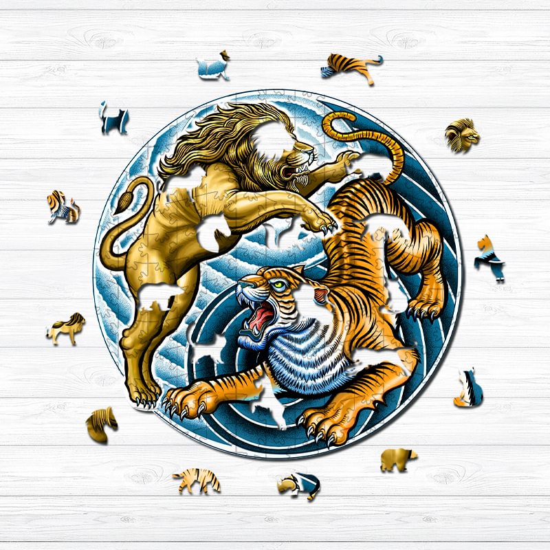 Jeffpuzzle™-JEFFPUZZLE™ Animals Yin Yang Wooden Puzzle