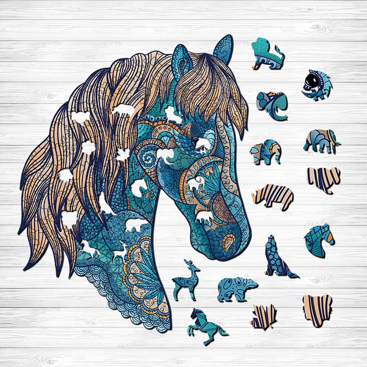 Blue Horse Wooden Jigsaw Puzzle