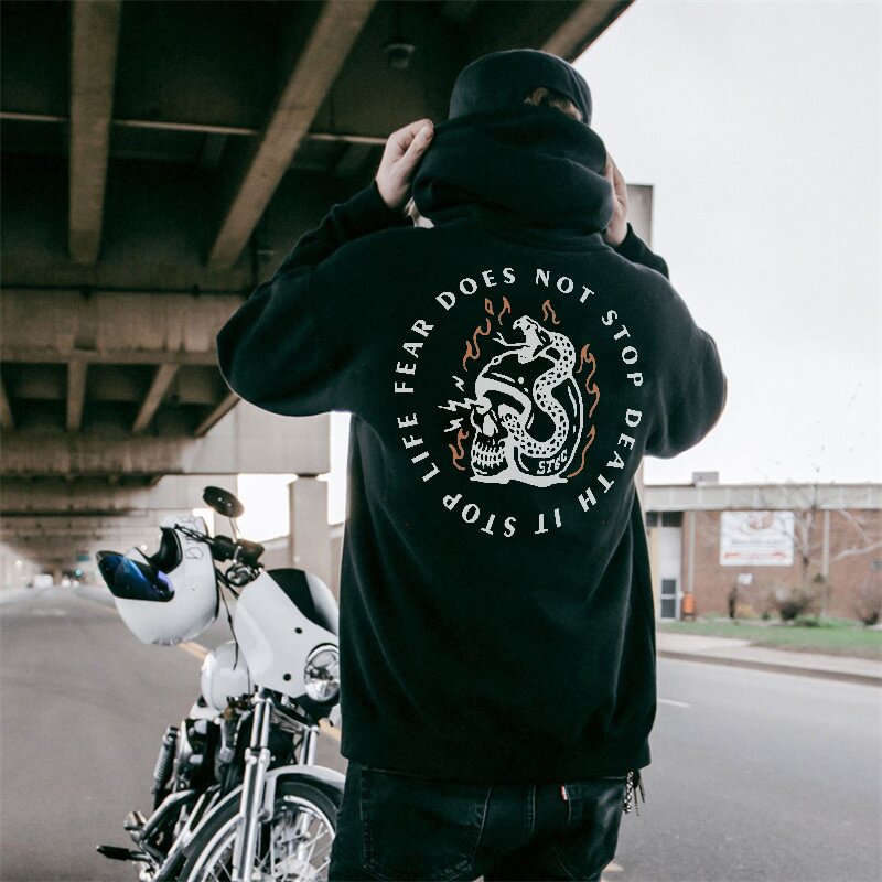 UPRANDY It Stop Life Fear Does Not Stop Death Skull Snake Printed Hoodie -  UPRANDY