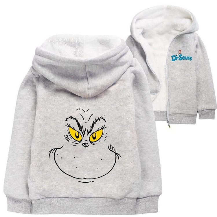 Mayoulove My Grinch Dr Seuss Cat Print Girls Boys Zip Up Fleece Lined Hoodie-Mayoulove