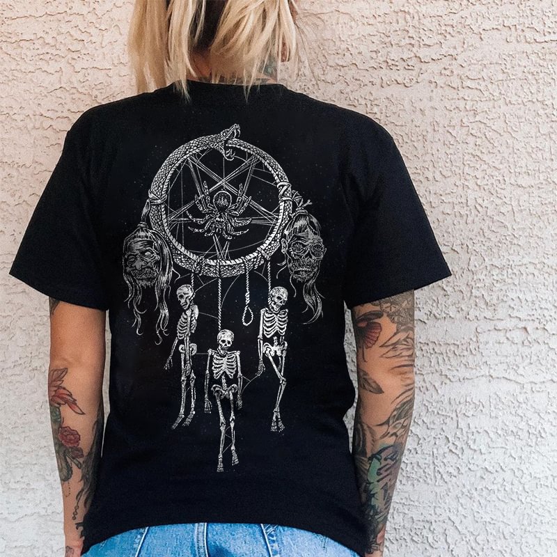 Viper and skeleton printed loose T-shirt designer - Krazyskull
