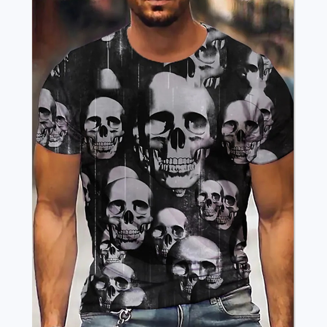 Skull Pattern Street Style Summer Short Sleeve Men's T-Shirts Black