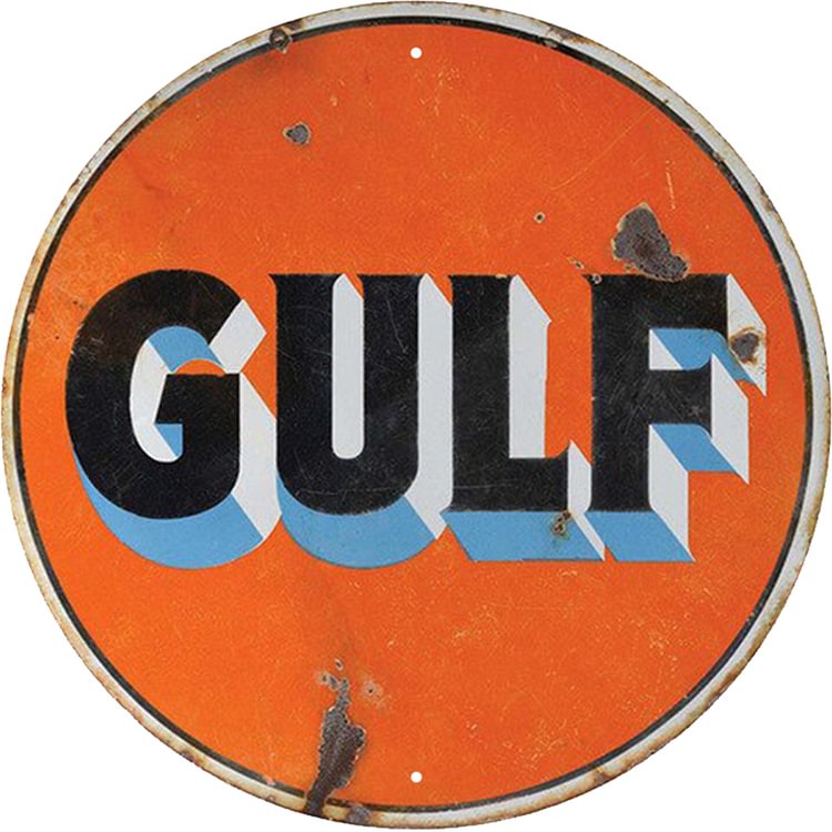 Gulf - Round Vintage Tin Signs/Wooden Signs - 30x30cm