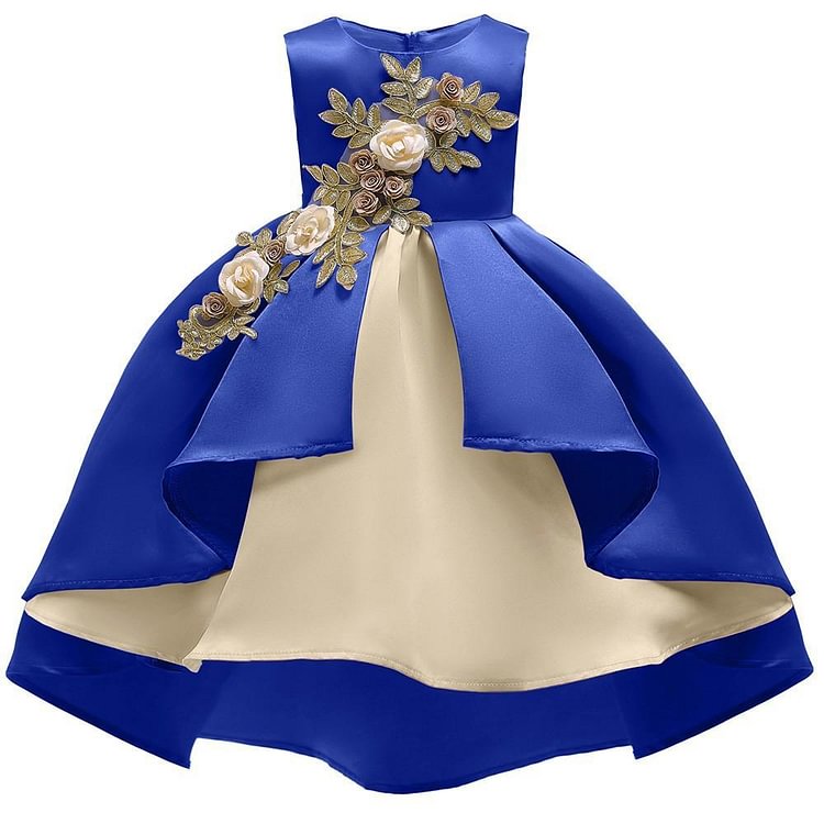 Blue Sleeveless Bow Tie Back Flower Girls Birthday Party Gown Dress-Mayoulove