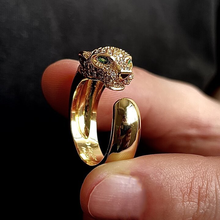 Hiphop Jewelry Gold Iced Out Dual Panther Jaguar Men Ring-VESSFUL