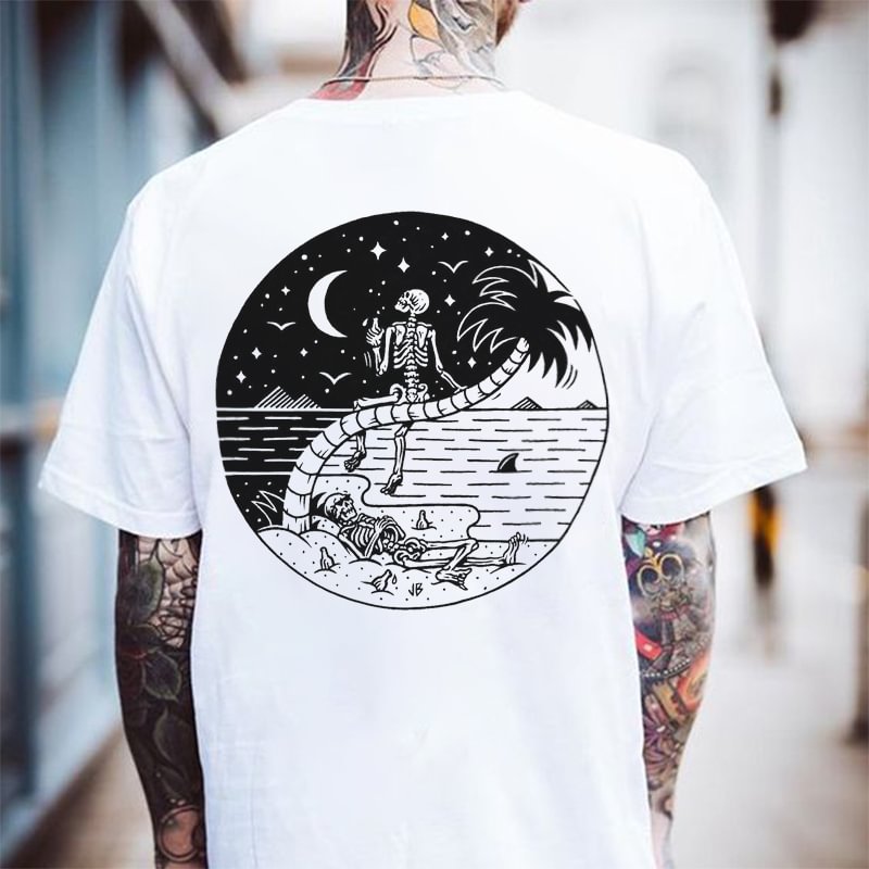 Skeleton Day And Night Printed Casual Men's T-shirt - Krazyskull