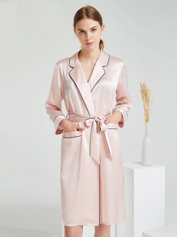 22 Momme Turndown Collar Pink Silk Robe