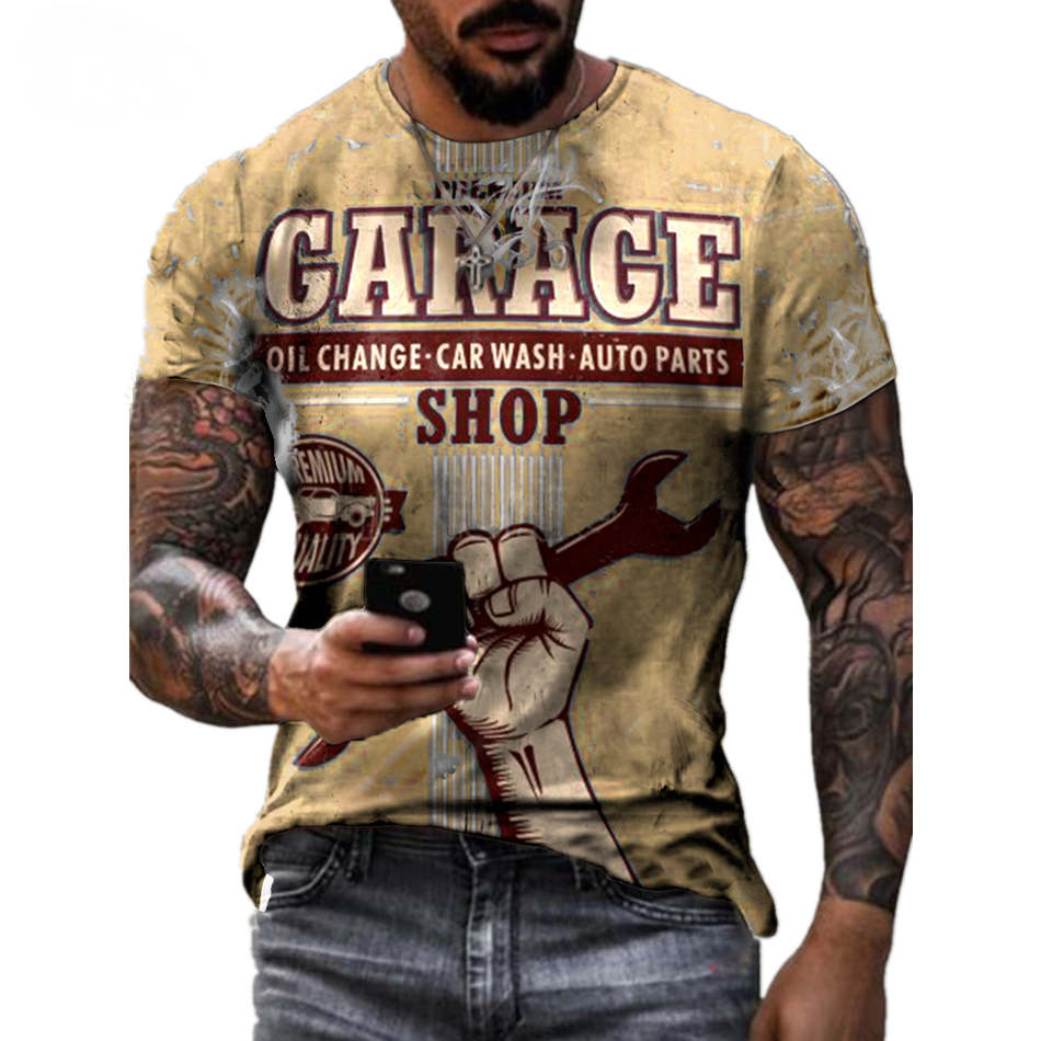 Retro Tool Wrench Pattern Short-sleeved Summer Men's T-Shirts-VESSFUL
