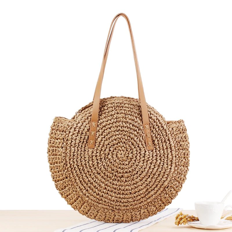 Round Hand-Woven Straw Tote Bag