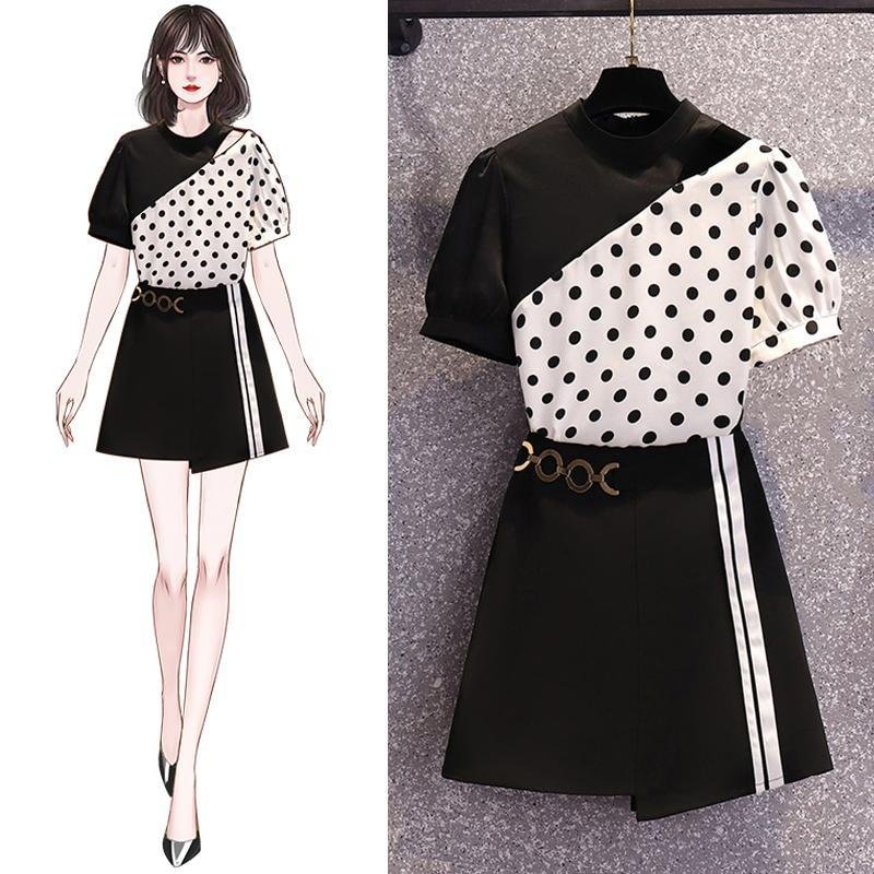 Fashion Pokla Dots Tee+Chic Skirt P11637