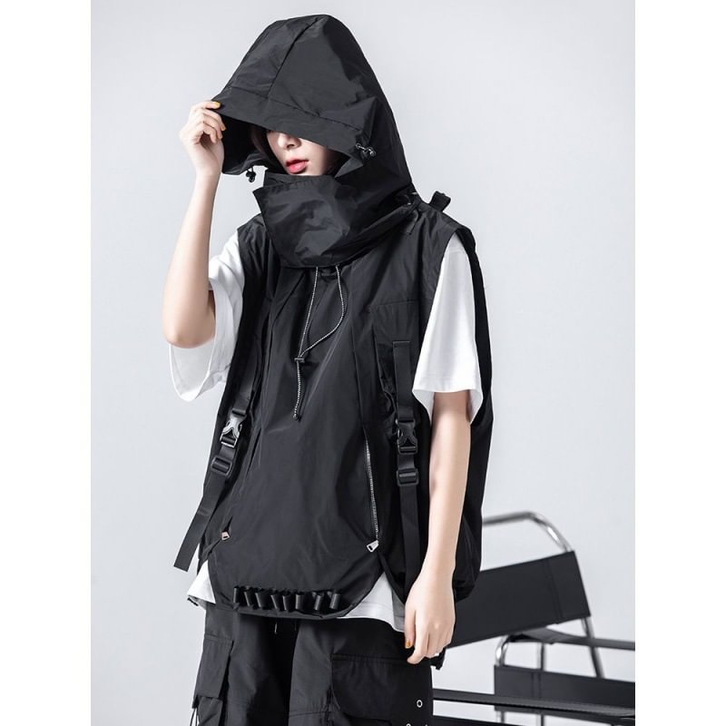 Function Style Vest Fashion Dark Hip-hop Hooded Tactical Coat Men's Uniform Vest Sleeveless Vest / Techwear Club / Techwear