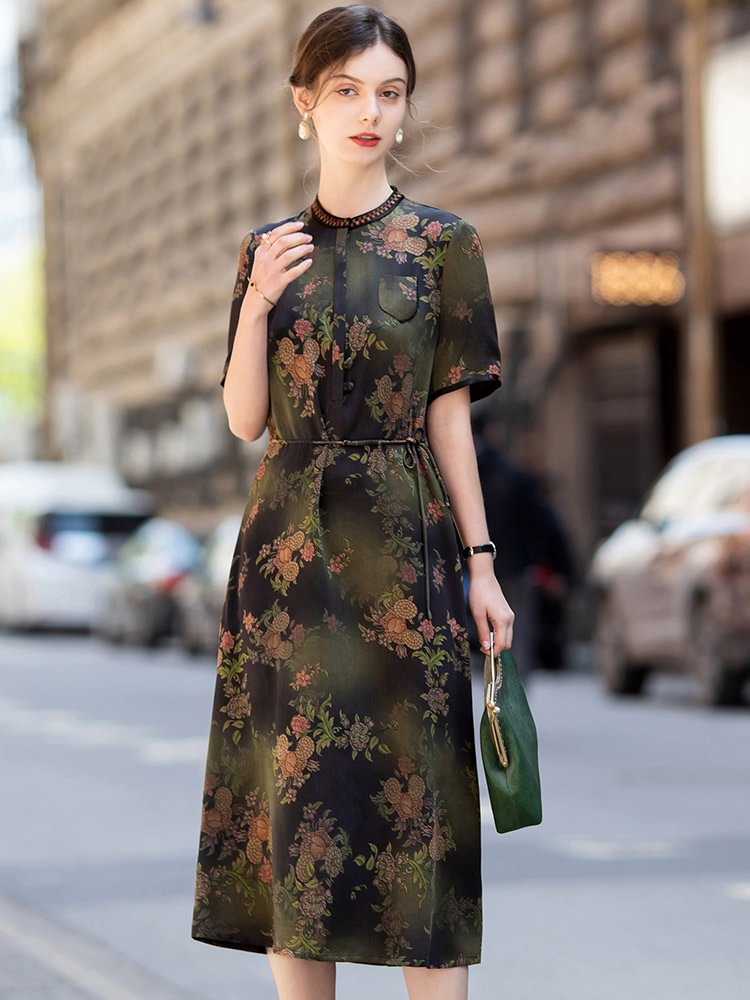 Silk Dress Xiangyunsha Collection Mid-length Retro Style