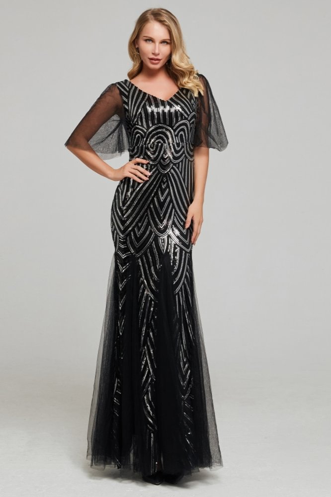 sexy black sequins mermaid long prom dress