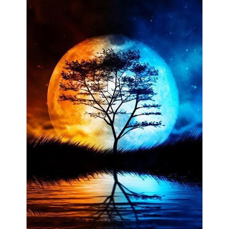 Full Round Diamond Painting Moon Tree Landscape (40*30cm)