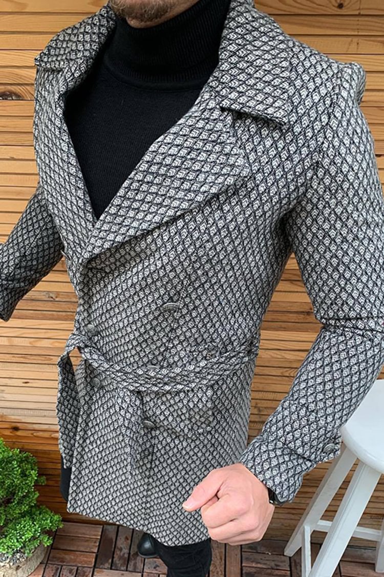 Tiboyz Fashion Check Mid Length Wool Coat