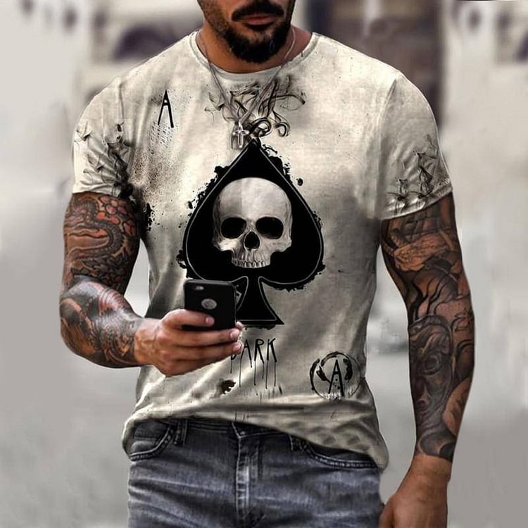 Skull Pattern Street Punk Style Summer Men's T-shirts