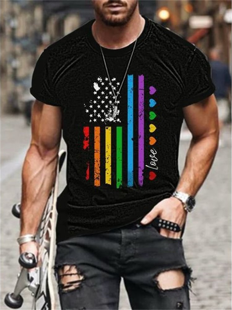 BrosWear Men's Love Rainbow Flag Print Short Sleeve T-shirt