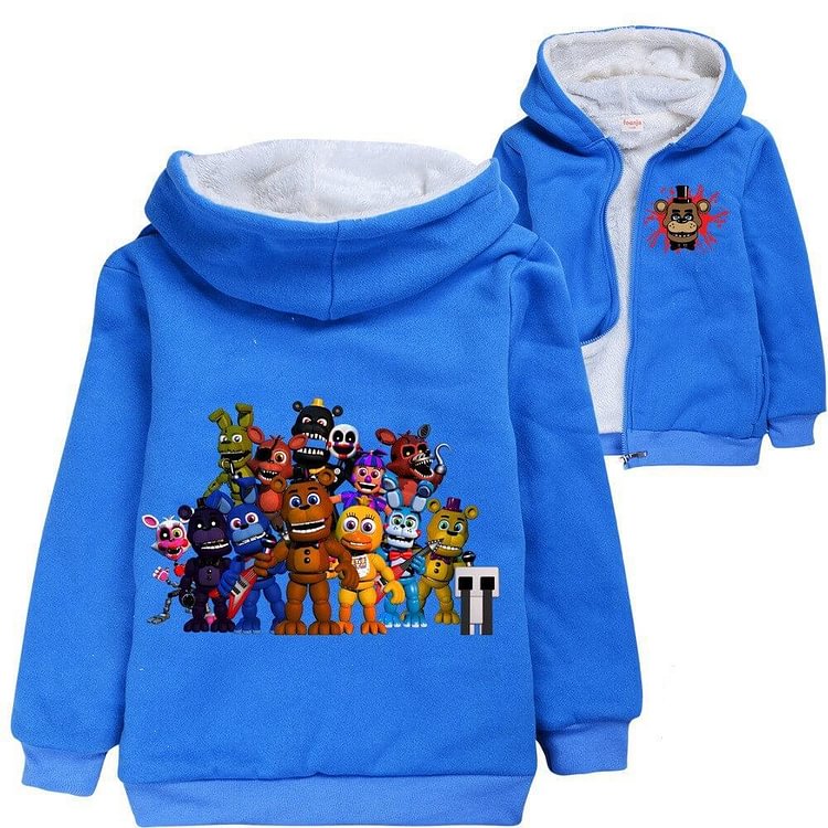 Mayoulove Freddy Fabears Pizzarea Print Boys Fleece Lined Zip Up Cotton Hoodie-Mayoulove