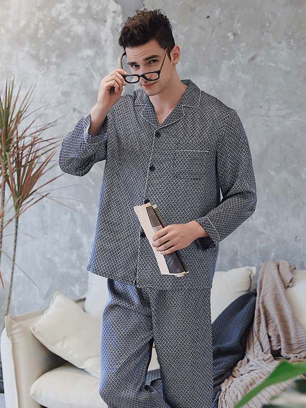 22 Momme Full Length Classic Plaid Silk Pajamas Set For Men