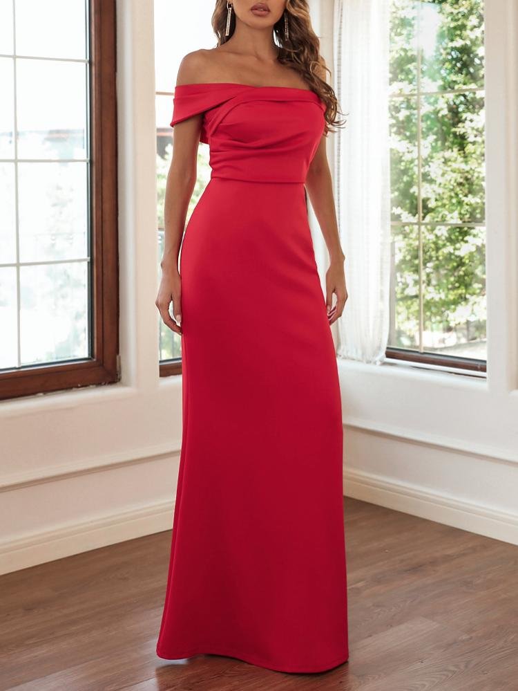 Promsstyle Promsstyle Solid red off shoulder stunning maxi evening dress