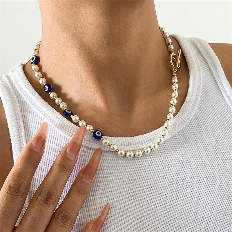 Creative Clavicle Chain Pearl Devil Eye Necklace Women Jewelry-VESSFUL