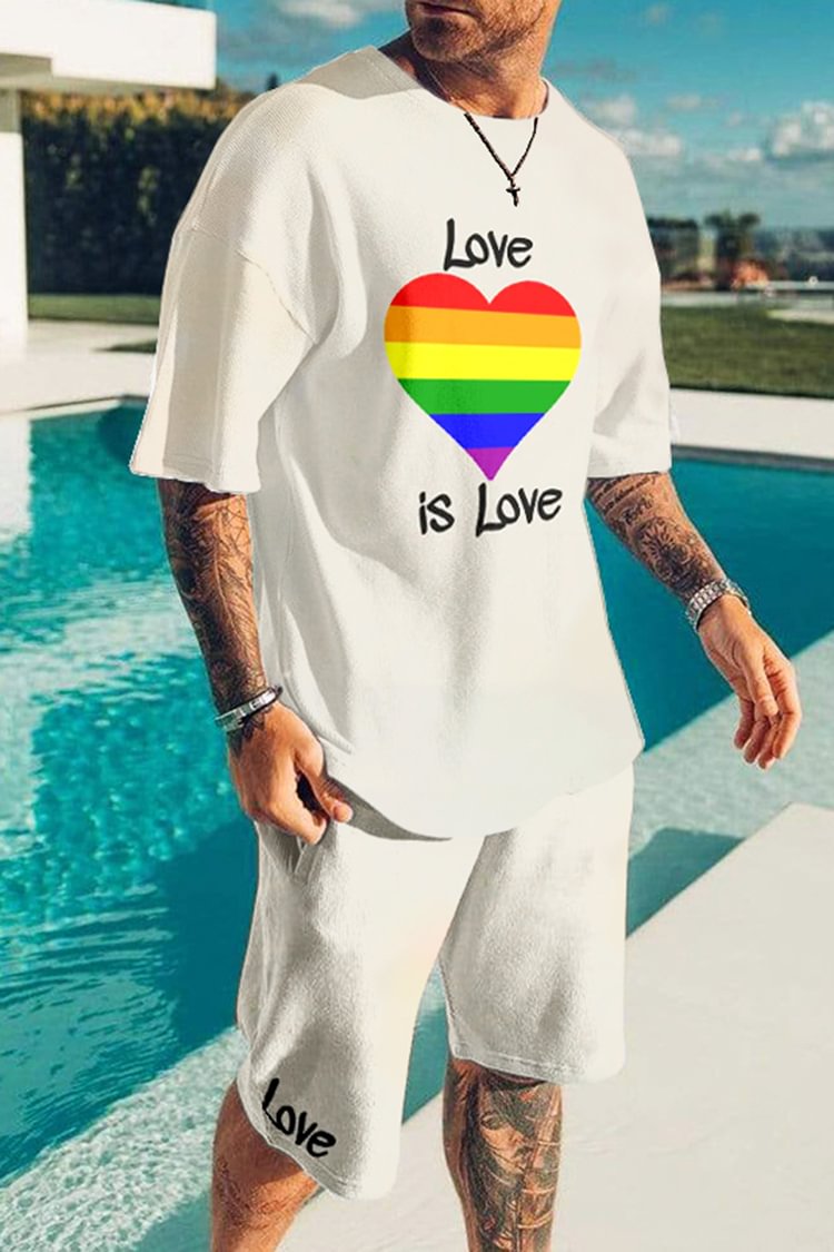 Tiboyz Love Is Love Rainbow Print T-Shirt And Shorts Two Piece Set