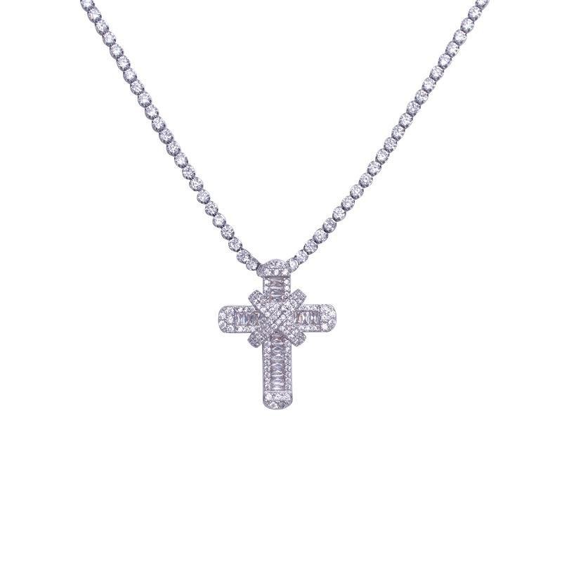Cubic Zirconia Cross Necklace-VESSFUL