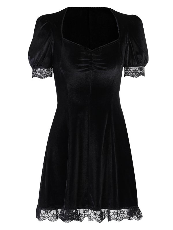 French Black Square Collar Tight Waist Dress
