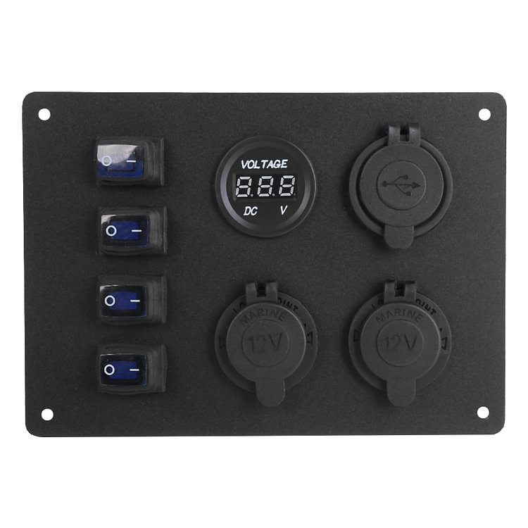 4 Gang Rocker Switch Panel Voltmeter 3.1A USB Car Charger Dual 12V Outlets