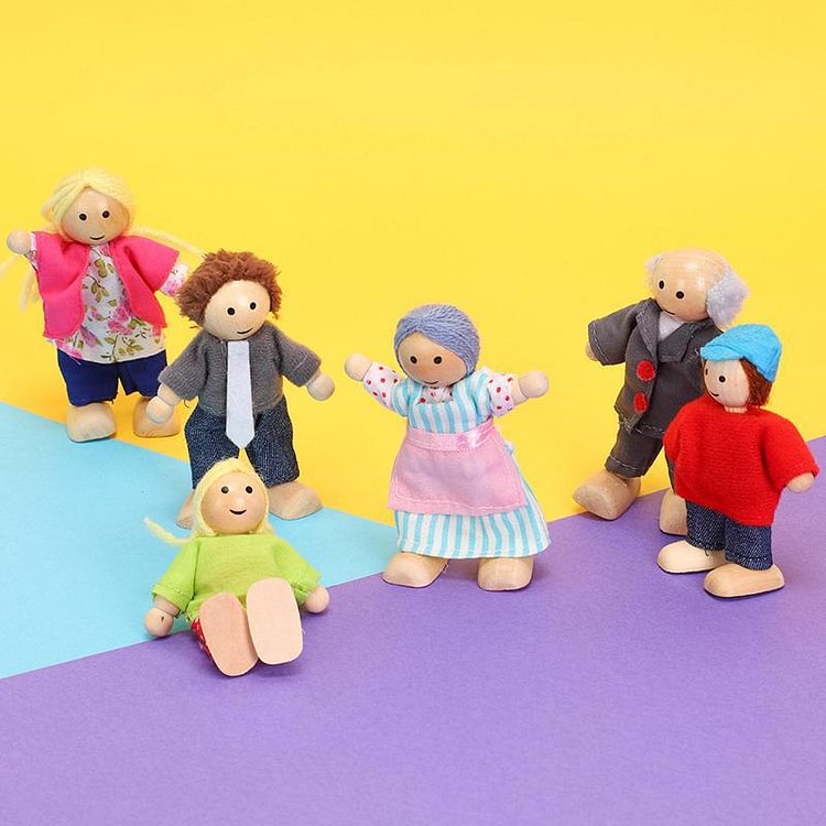 6 Poseable Wooden Dolls Family-Mayoulove