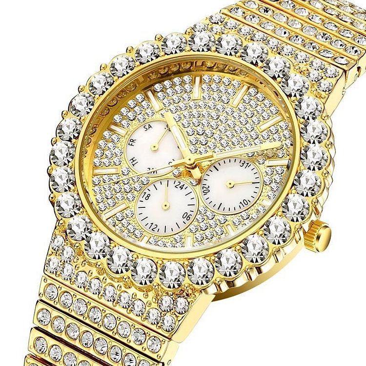 Mens Watches Bling Iced Out Waterproof Luminous
