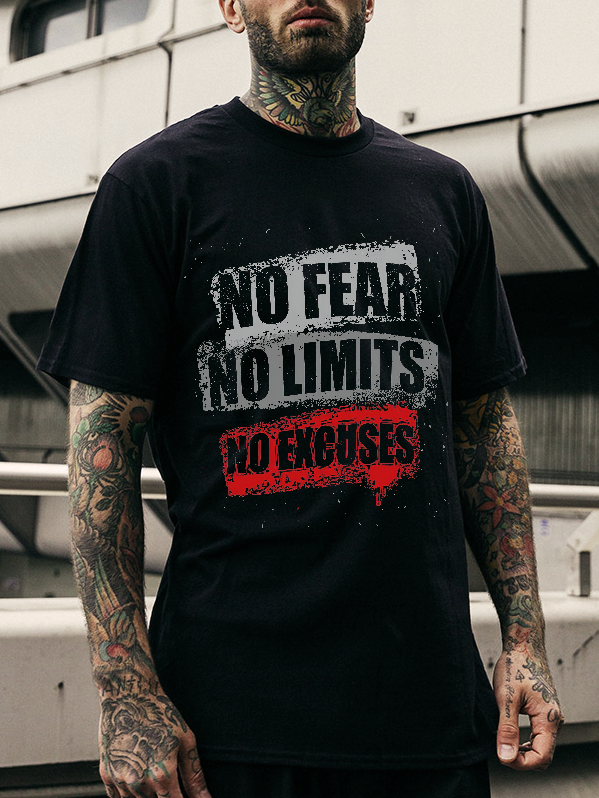No Fear No Limits No Excuses Printed T-shirt - Krazyskull