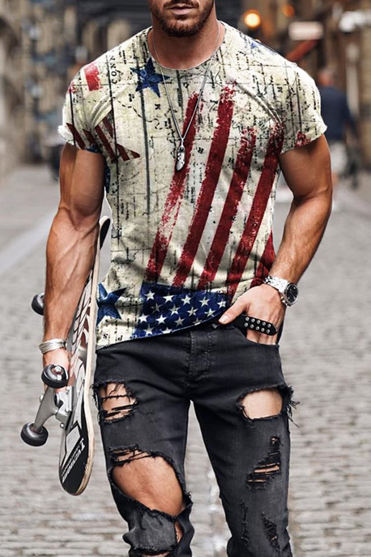 Tiboyz Stylish Vintage Outfits American Flag T-Shirt