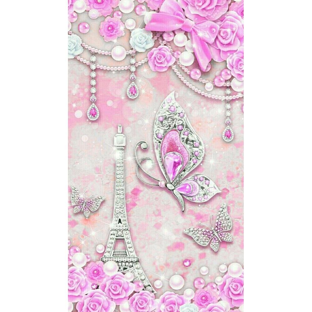 Full Round Diamond Painting Pink Eiffel Towel  (48*30cm)