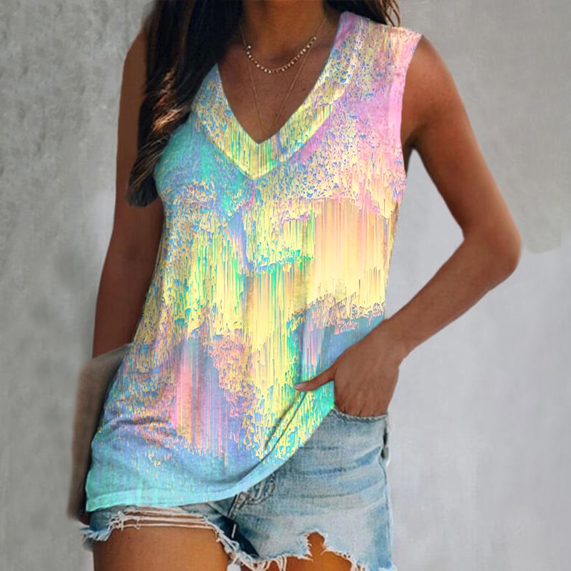 Unique Colorful Oil Drawing Printed Casual Vest