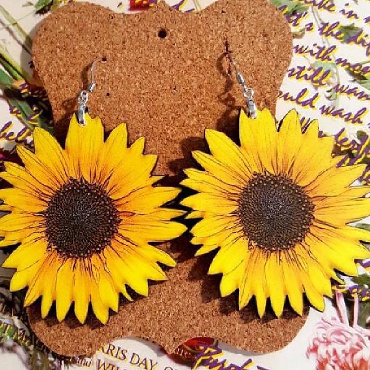 3D Wooden Sunflower Earrings-Mayoulove