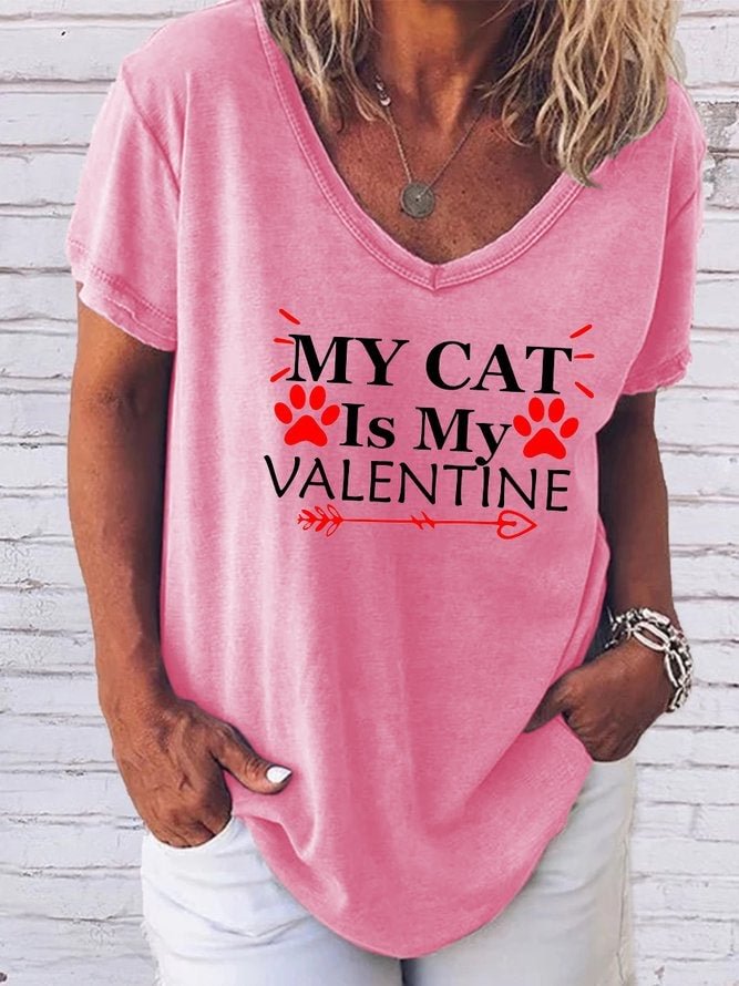 My Cat Is My Valentine V-Neck Short Sleeve T-Shirt