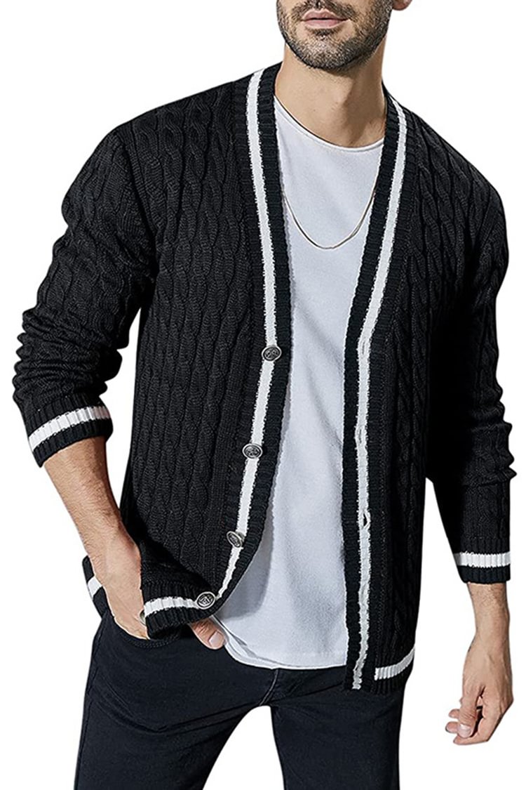Tiboyz Fashionable Color Contrast Knitted Cardigan