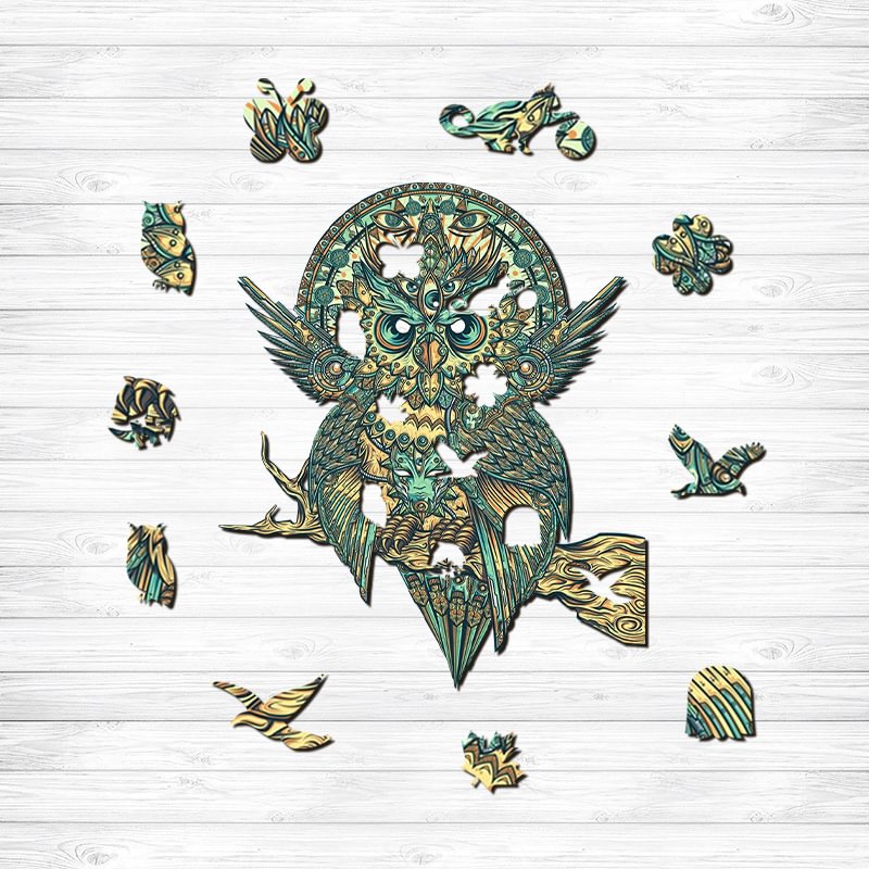 JEFFPUZZLE™-JEFFPUZZLE™ Owl Mandala Wooden Puzzle
