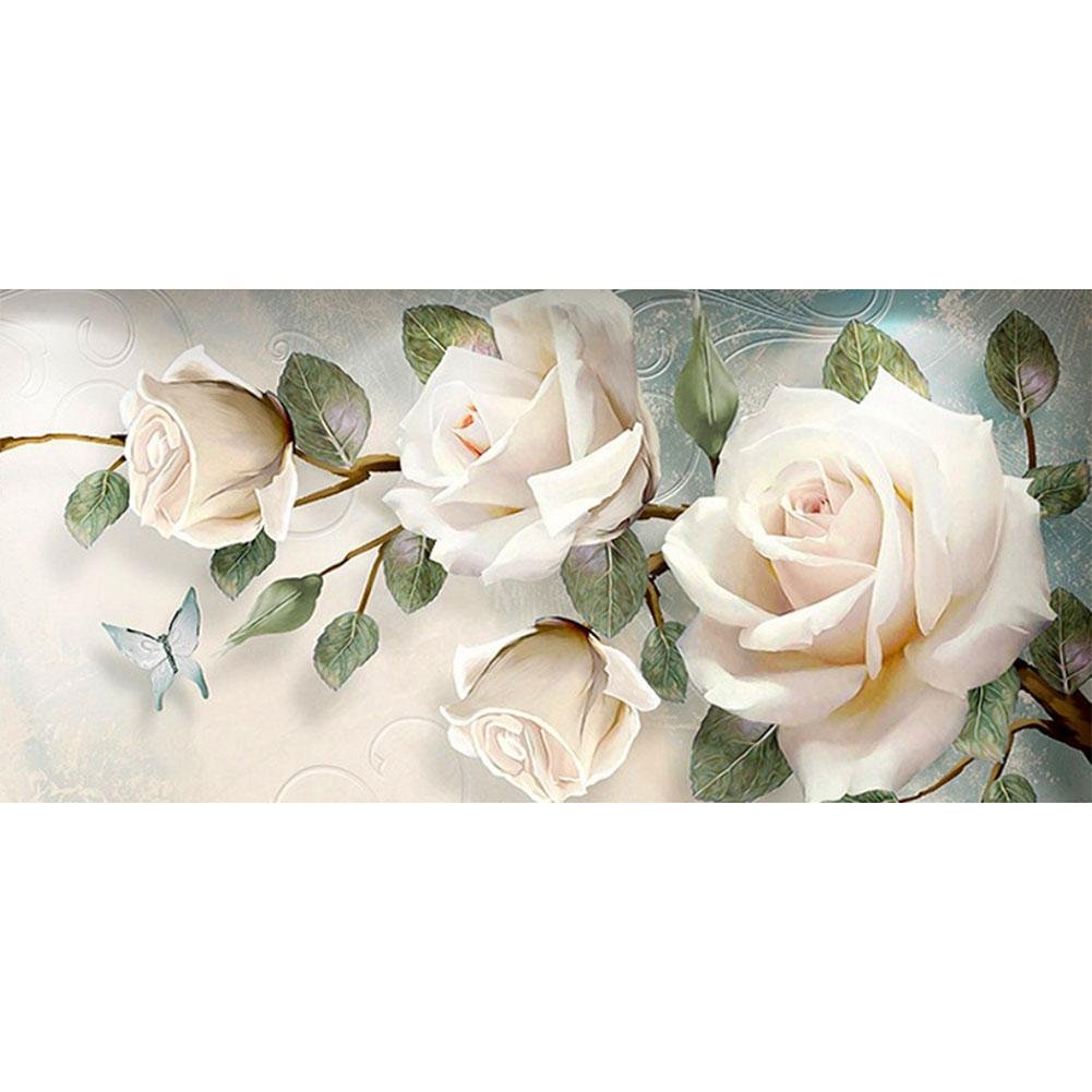 Full Round Diamond Painting White Rose （90*45cm）