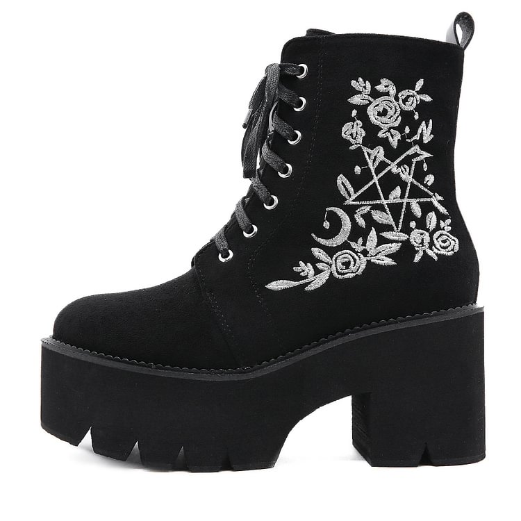 Embroidery Flower Platform Boots