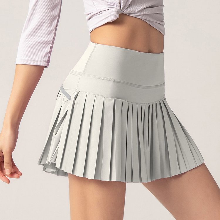 Everyday 2-in-1 Mid Rise Side Pocket Pleated Tennis Skirt Gold Hinge Skirt Grey