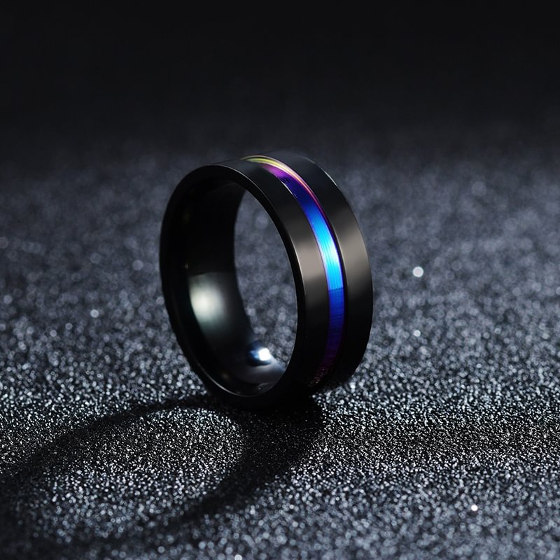 Black color titanium steel ring two-tone frosted stainless steel bracelet