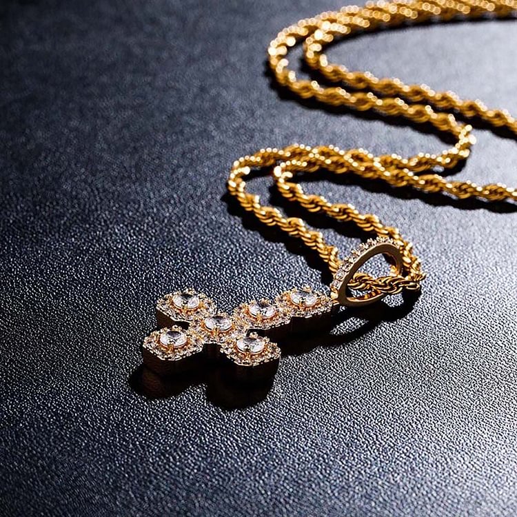 Full Zircon Iced Out Upside Down Cross Pendant Necklace Jewelry